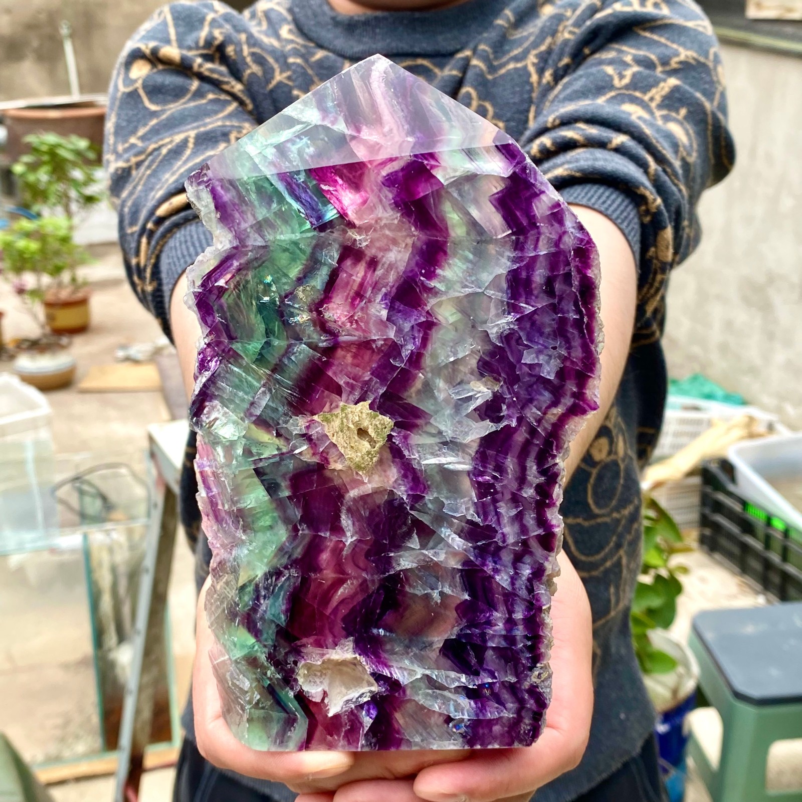 1.96LB  Natural colored fluorite slice quartz crystal flake mineral specimen