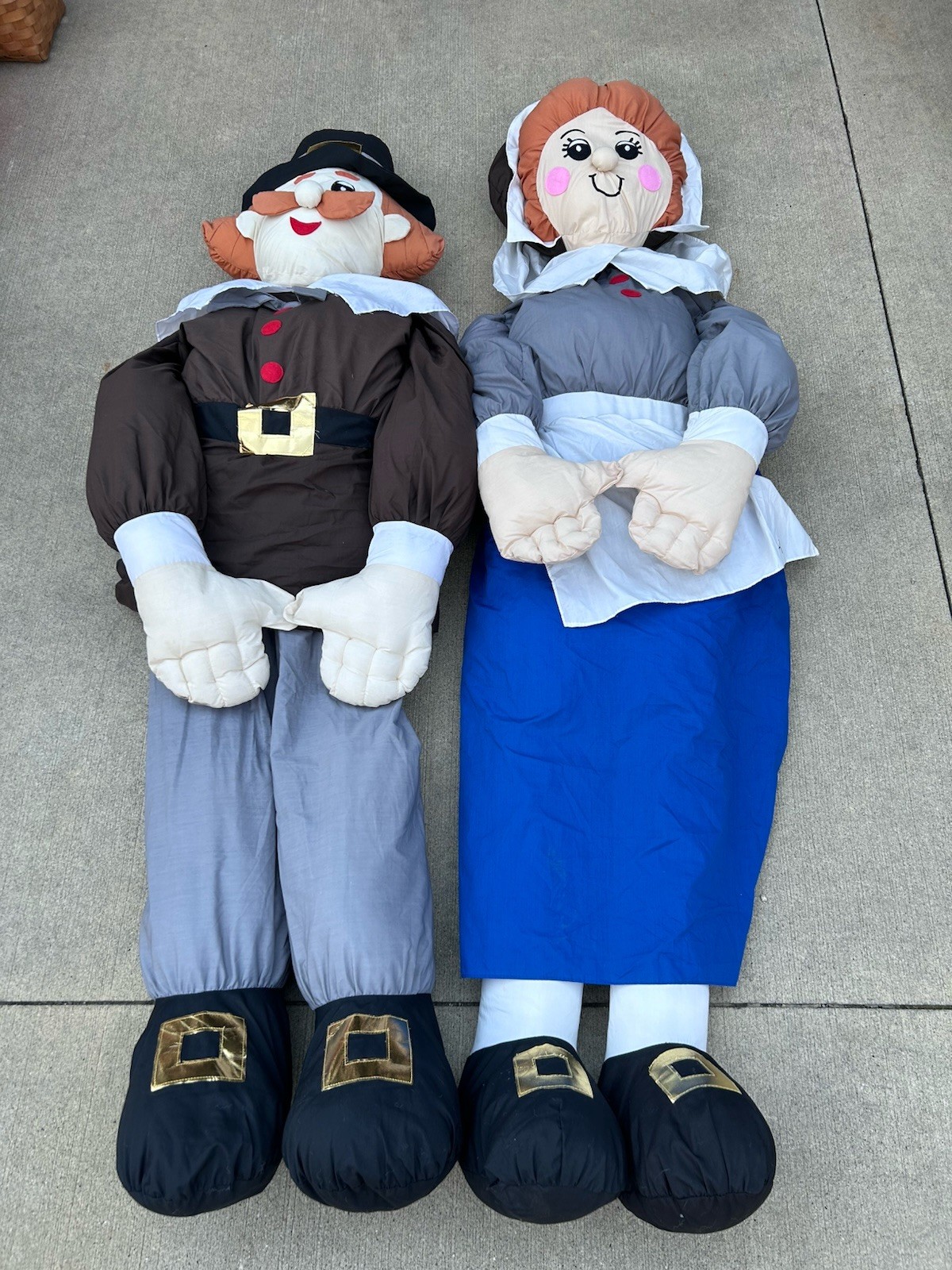 VTG Lillian Vernon Life Size Plush Figures 5 ft Thanksgiving Pilgrims Man Woman