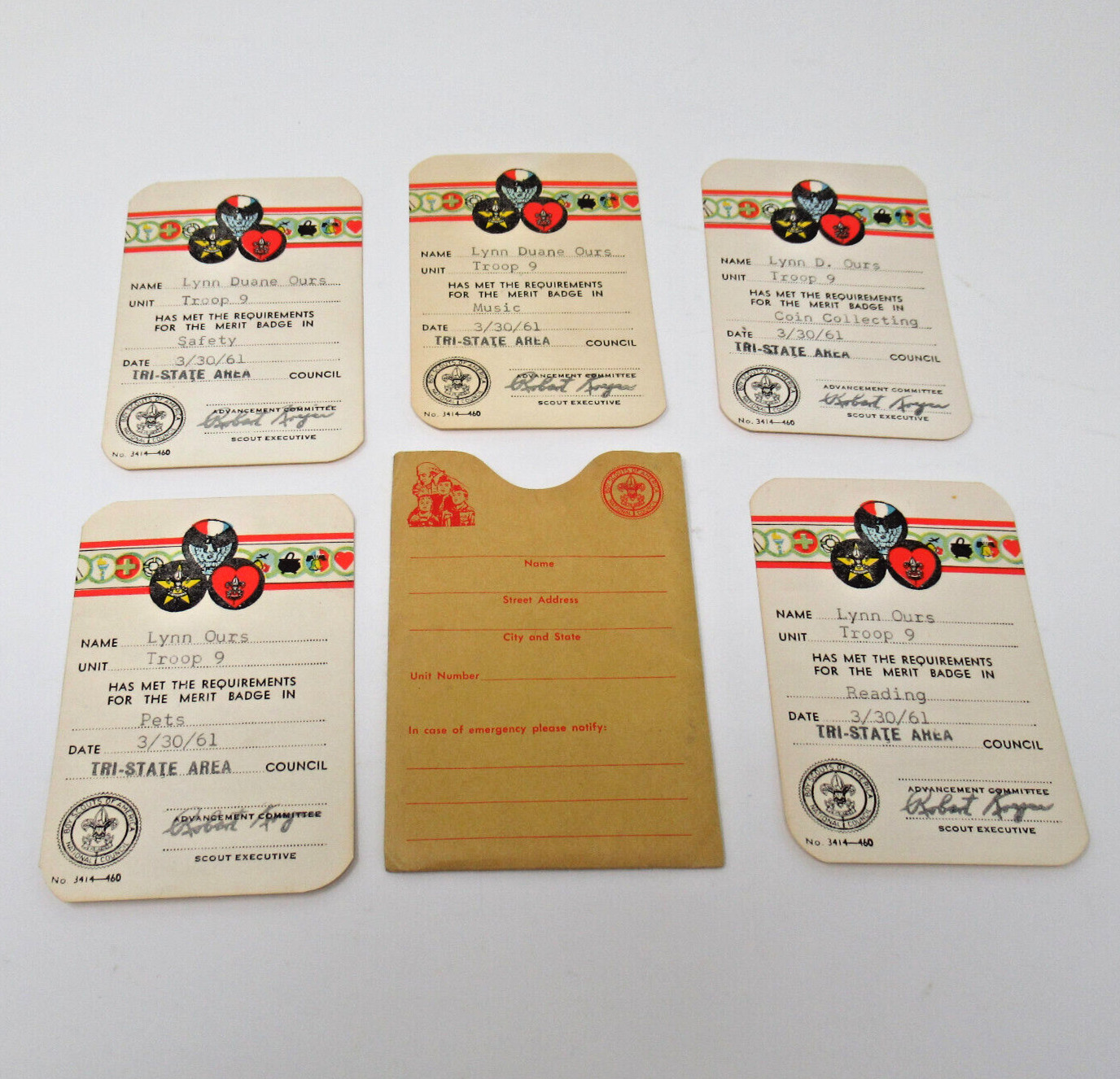 Boy Scouts Merit Badge Card Lot 1961 Pets Coin Reading Music Safety BSA
