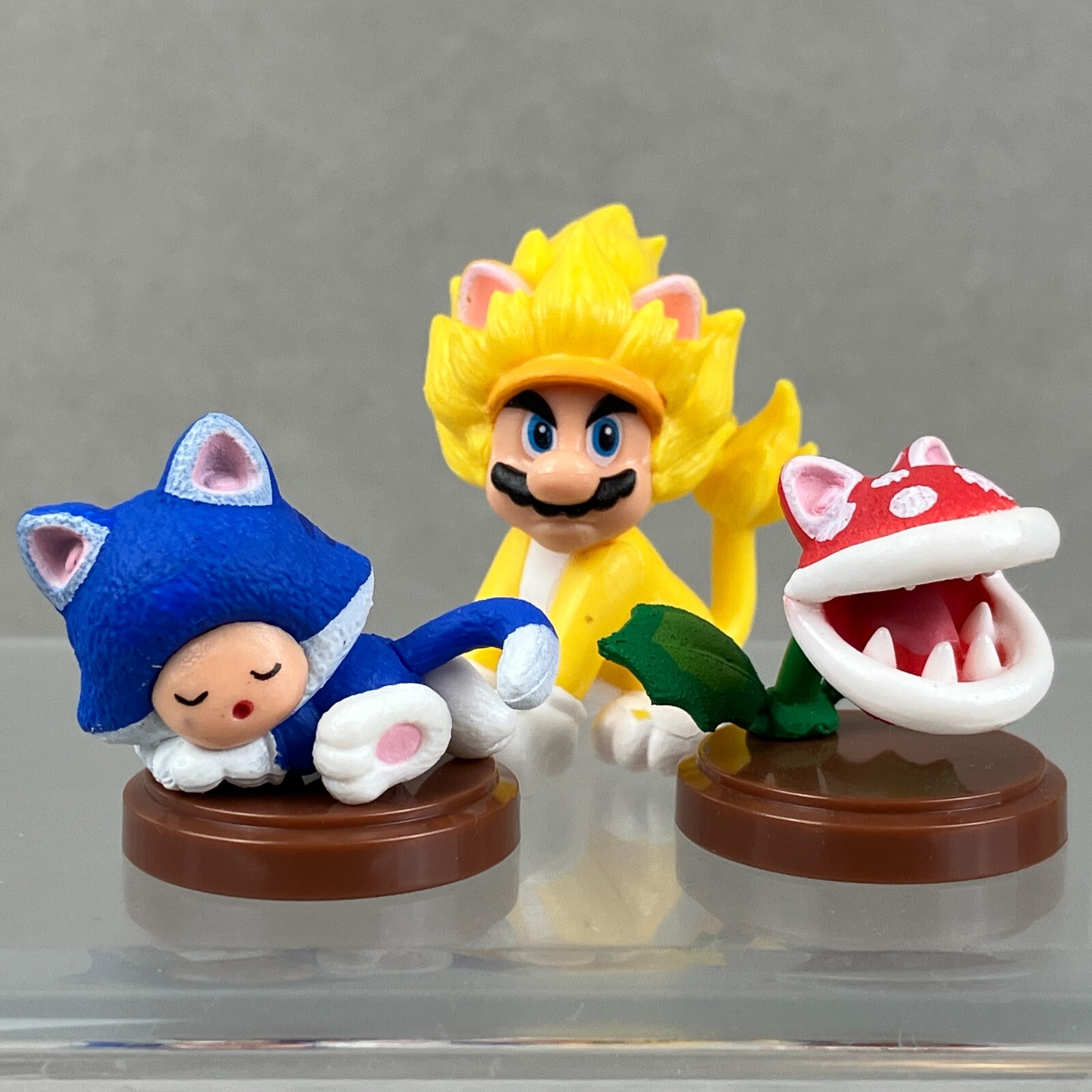 Furuta Super Mario Bros. Giga Cat Toad Piranha Plant 3pc Choco Egg Figure Lot