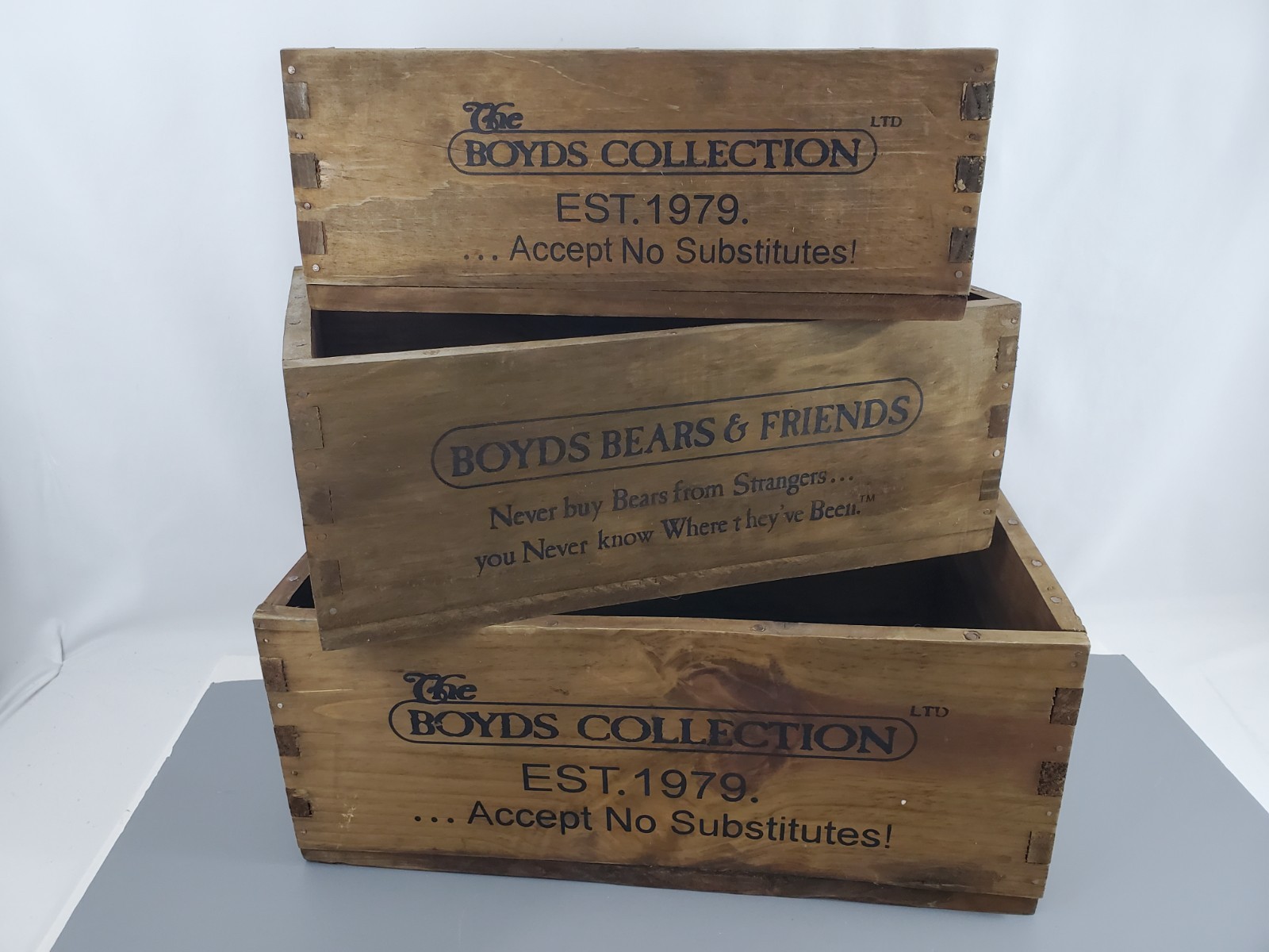3 Boyd's Bear Collection Display Case Wooden Crate Boxes