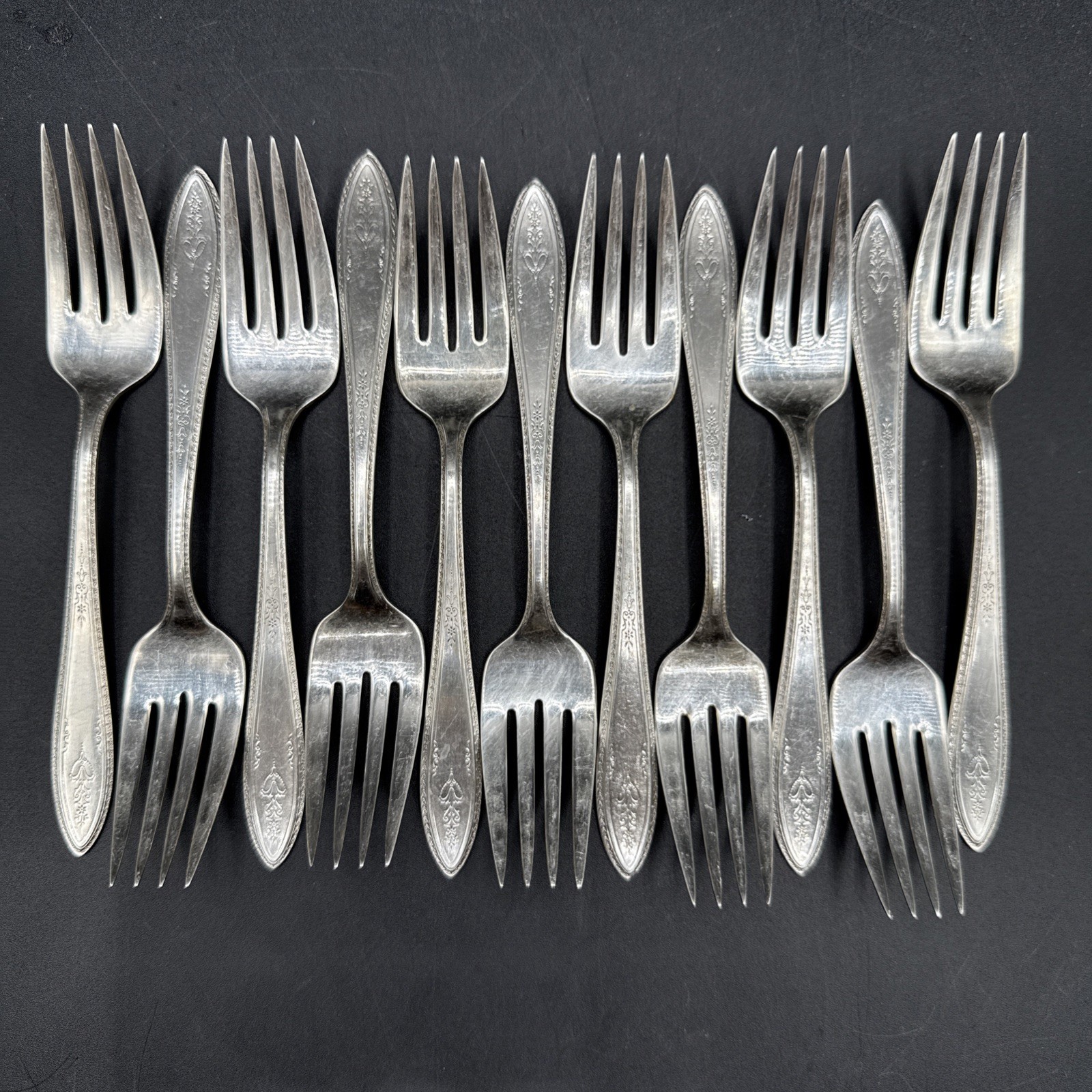 11 Vintage 1847 Rogers Bros ARGOSY Salad Dessert Forks Silverplate 1926 Set Lot