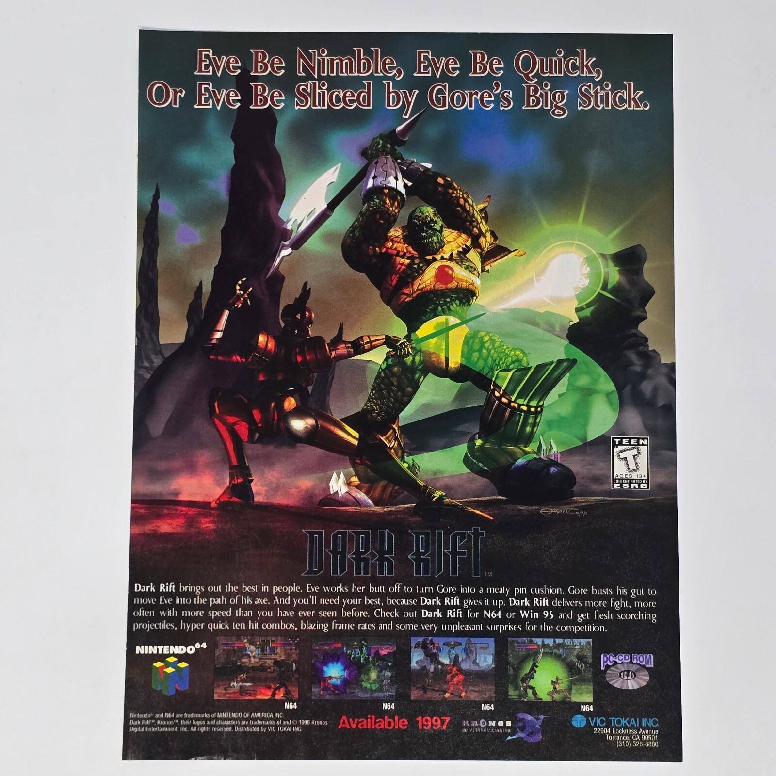 Dark Rift Nintendo 64 N64 PC Nimble Print Ad/Poster Promo Art