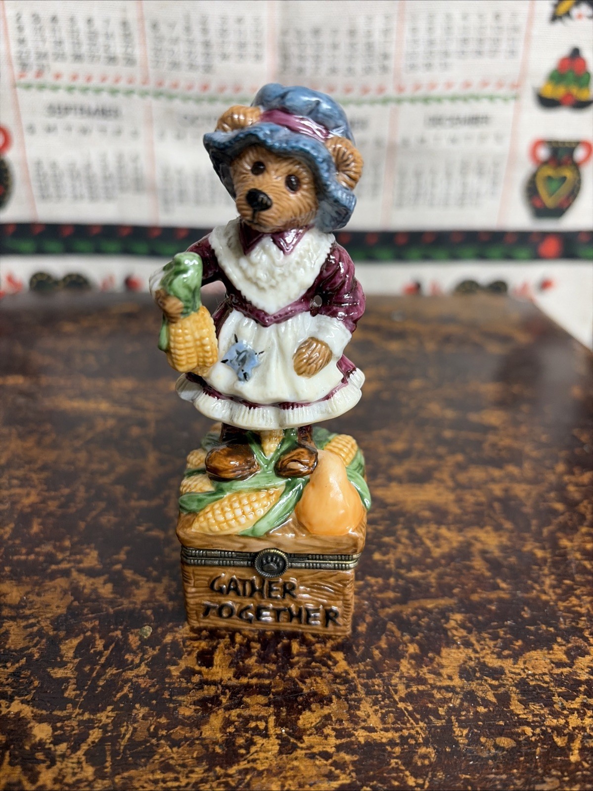 Boyds Bears Gather Together Hinged Trinket Box Harvest Thanksgiving Vintage