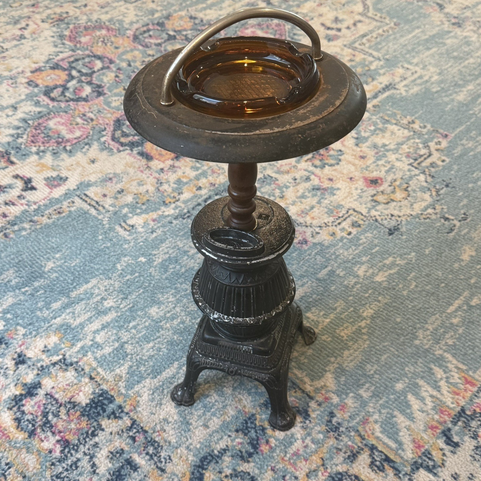 Vintage 1970s Pot Belly-Stove Ashtray Stand Smoking Cast Aluminum 21\