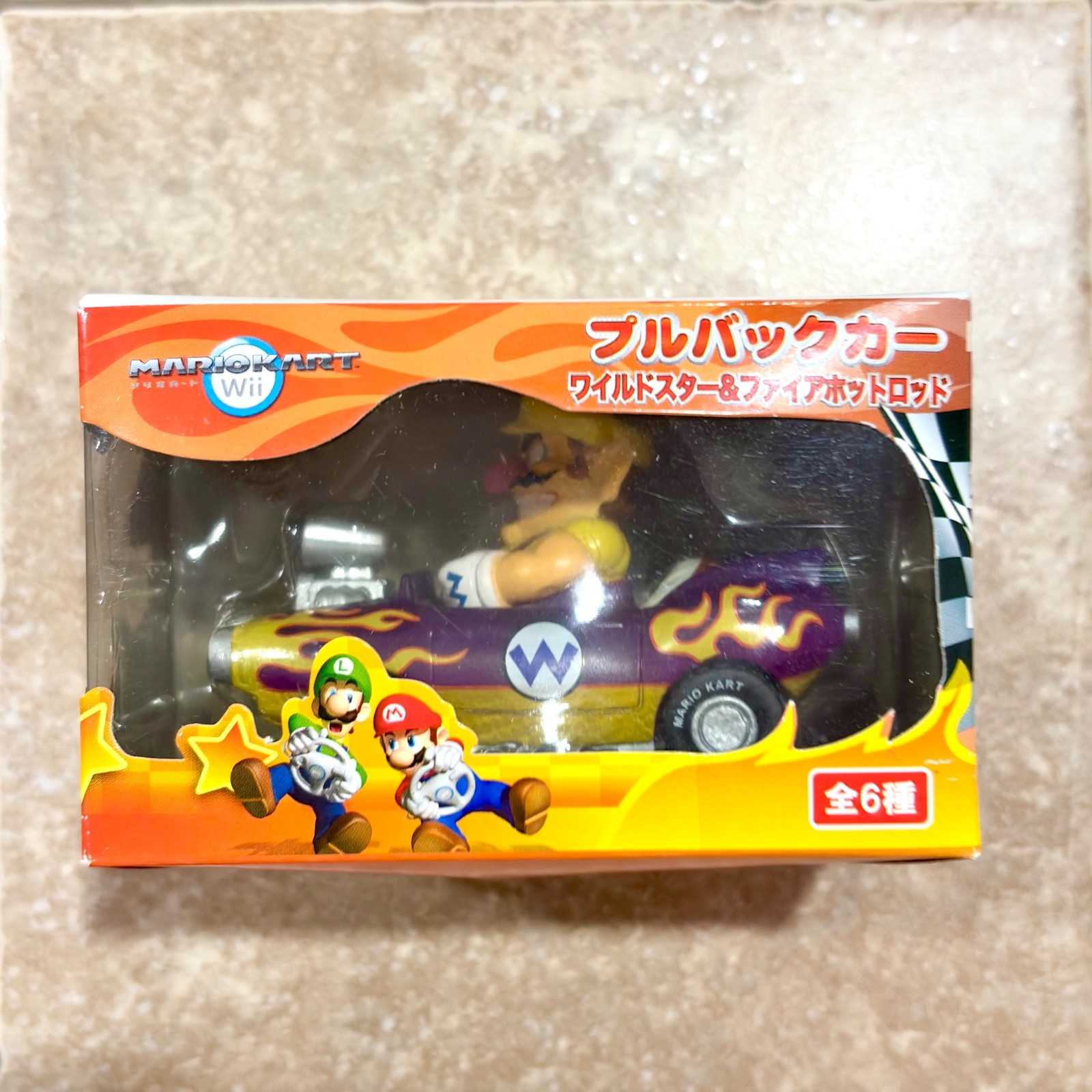 Wario Mario Kart Wii Wild Star Pull Back Car Hot Rod Figure Toy Nintendo CIB