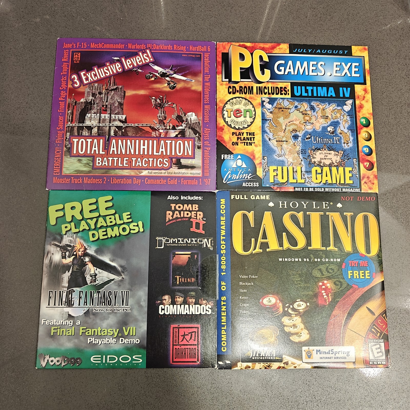 Vintage PC CD-ROM Lot of 4 Ultima IV FFVII Hoyle Casino Total Annihilation
