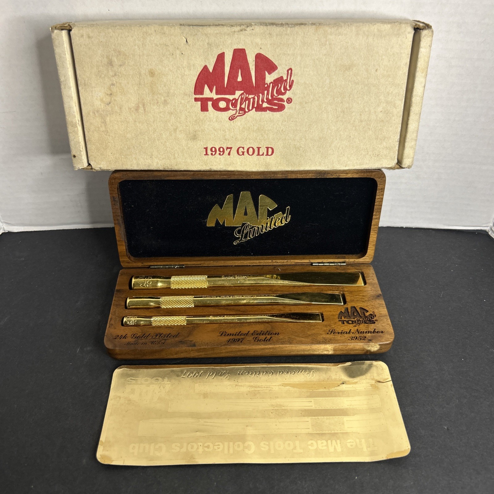 Mac Tools Collectors Club 1997 24 Kt Gold Plated Chisel Set Serial No 5012