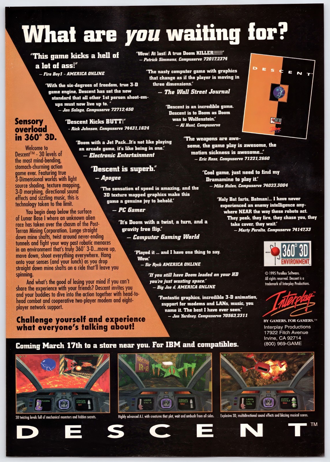 Descent - PC Game - Vintage Original Print Ad/Poster - Promo Art 1995