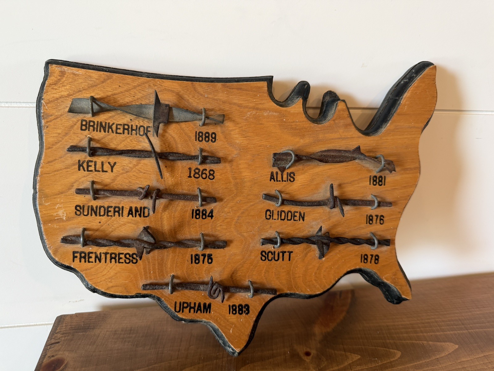 Vintage Barbed Wire Display USA Map Amos Crouch Antique Wire Sales Brickerhoff