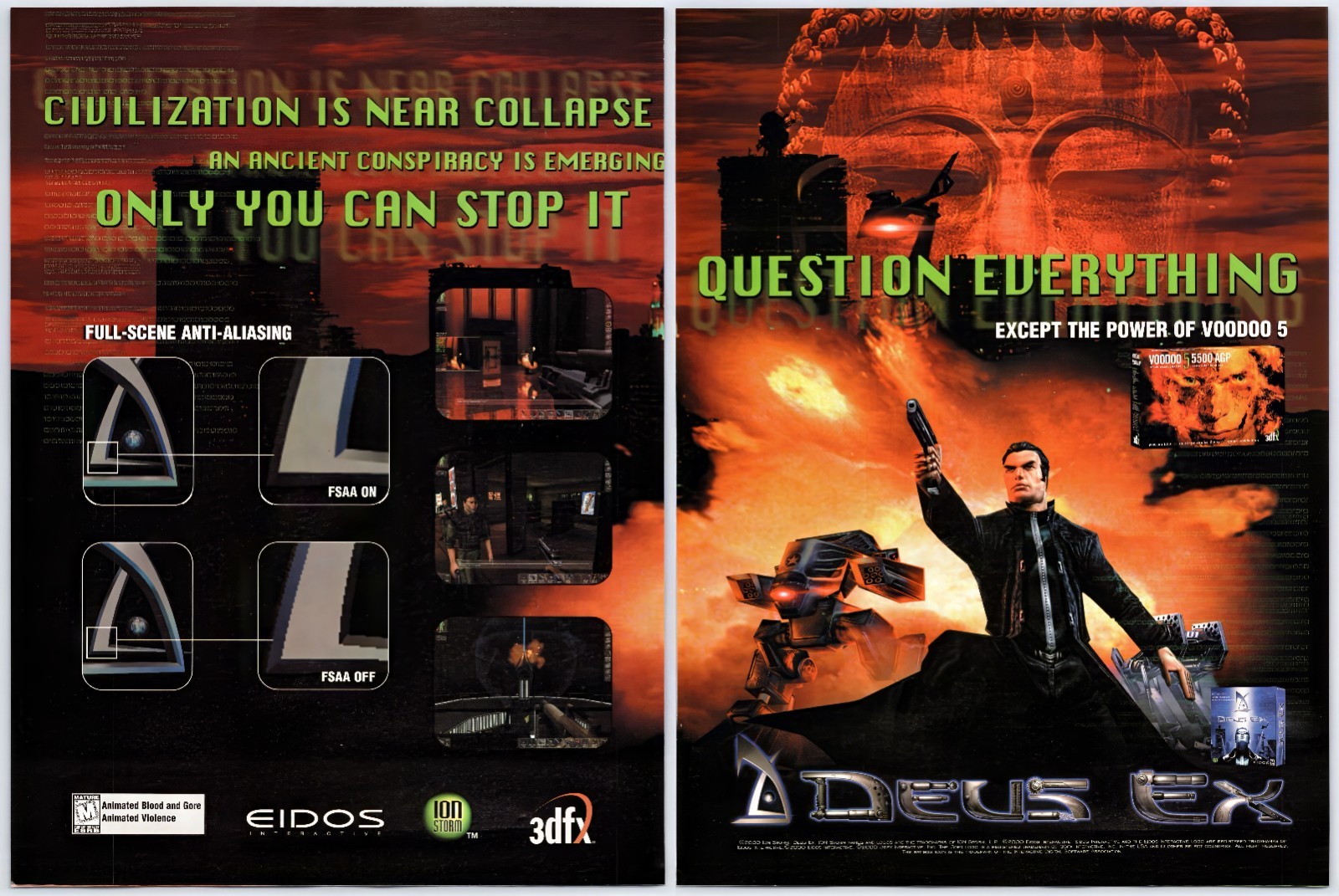 Vintage Print Ad 2000 Deus EX PC Video Game Voodoo 5 Original Promo Poster Art