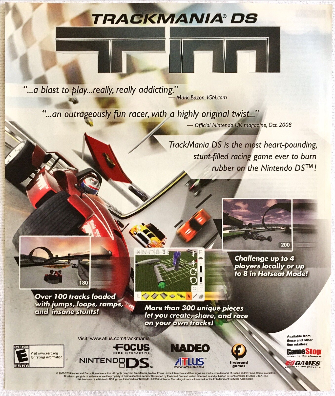 Vintage Print Ad TrackMania DS Nintendo Racing Video Game Promo Art Original