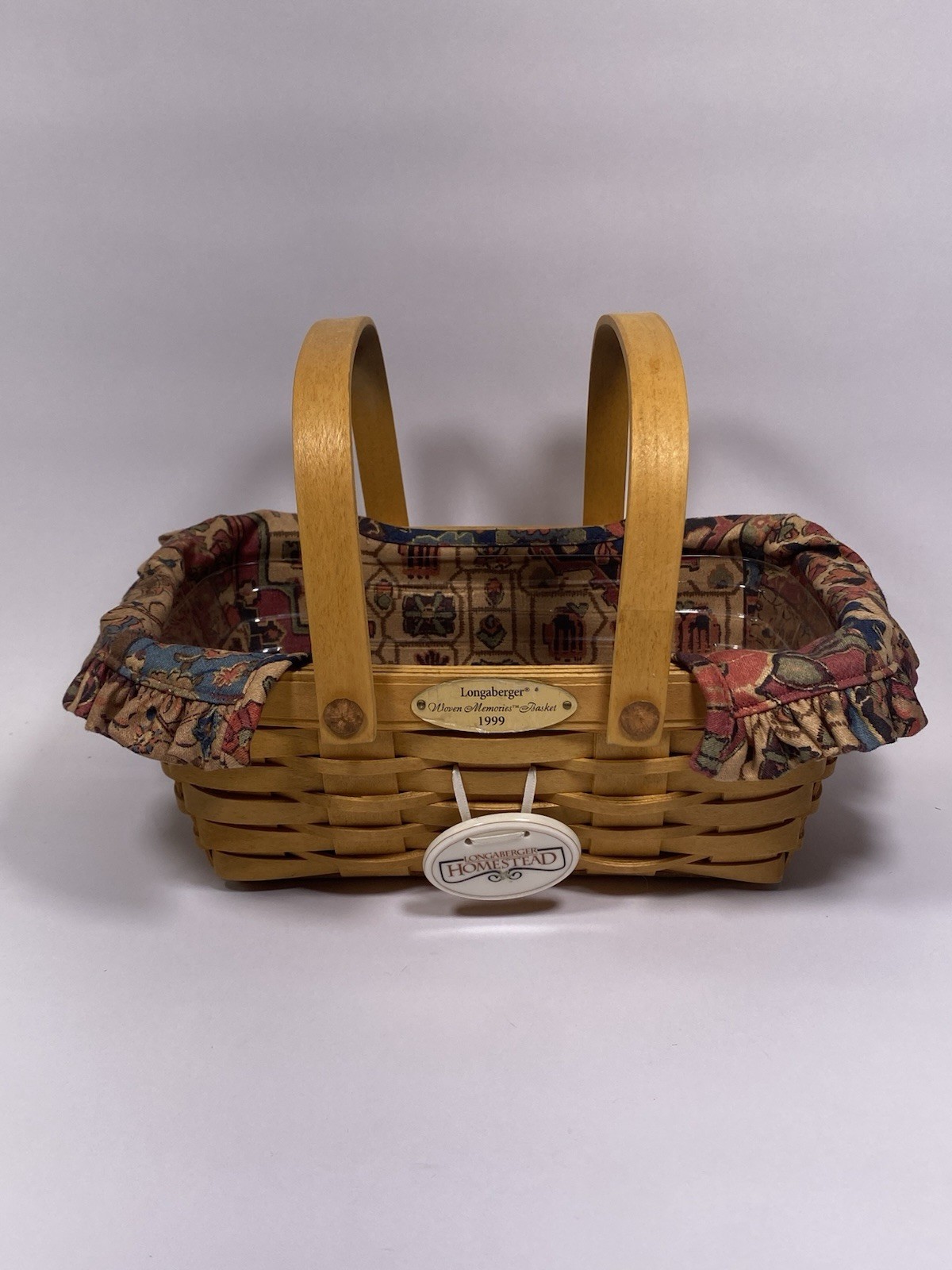 Longaberger 1999 Woven Memories Basket Homestead Charm Handles Floral Liner