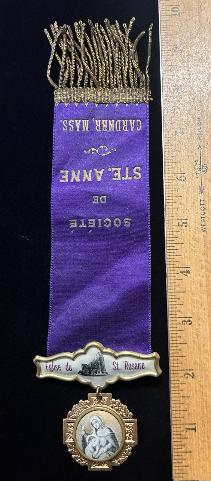 VTG St.Anne Catholic Society Gardner MA Mourning Ribbon Badge