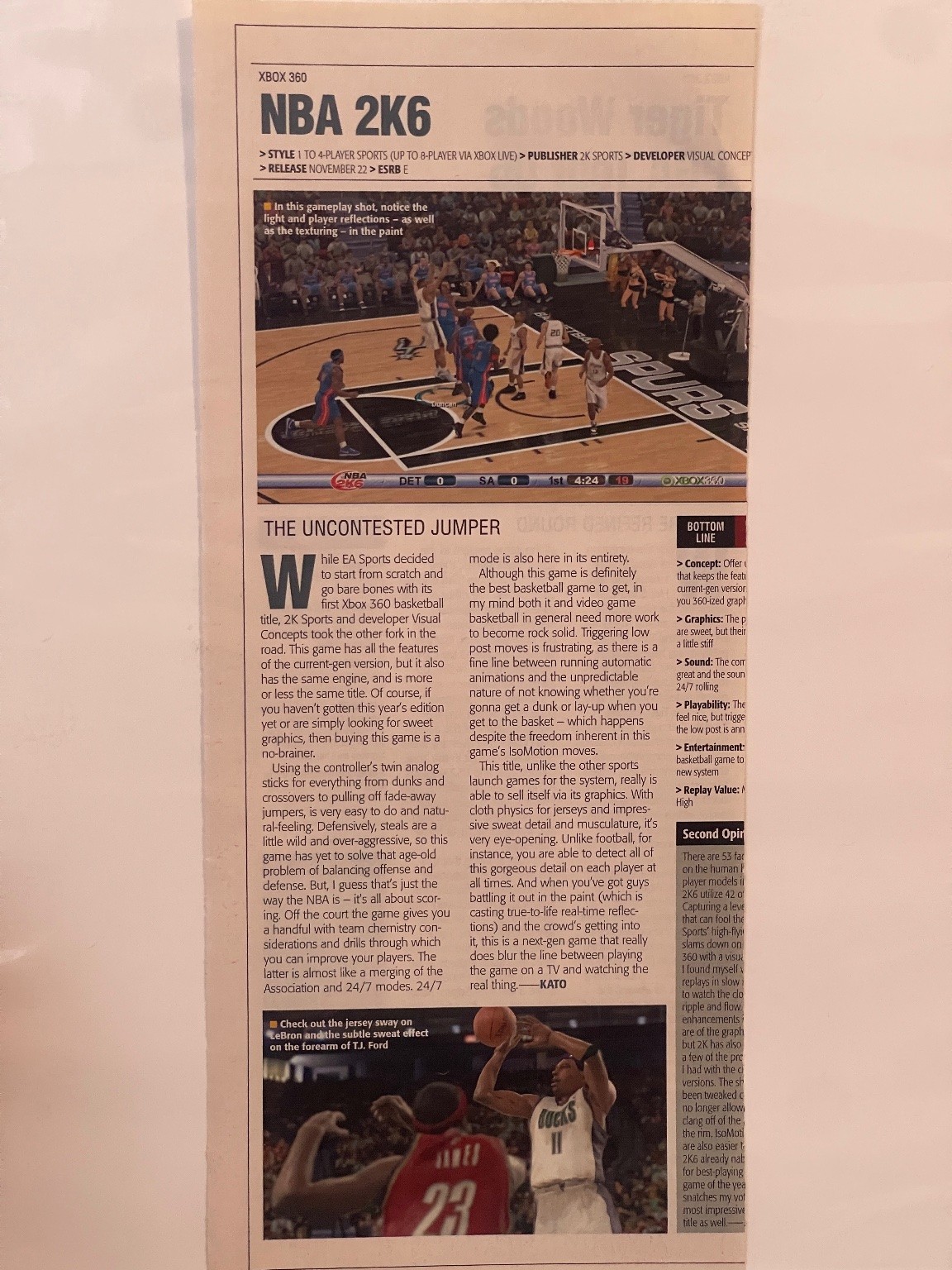 2005 NBA 2K6 Xbox 360 Video Game Magazine Review Clipping Ephemera