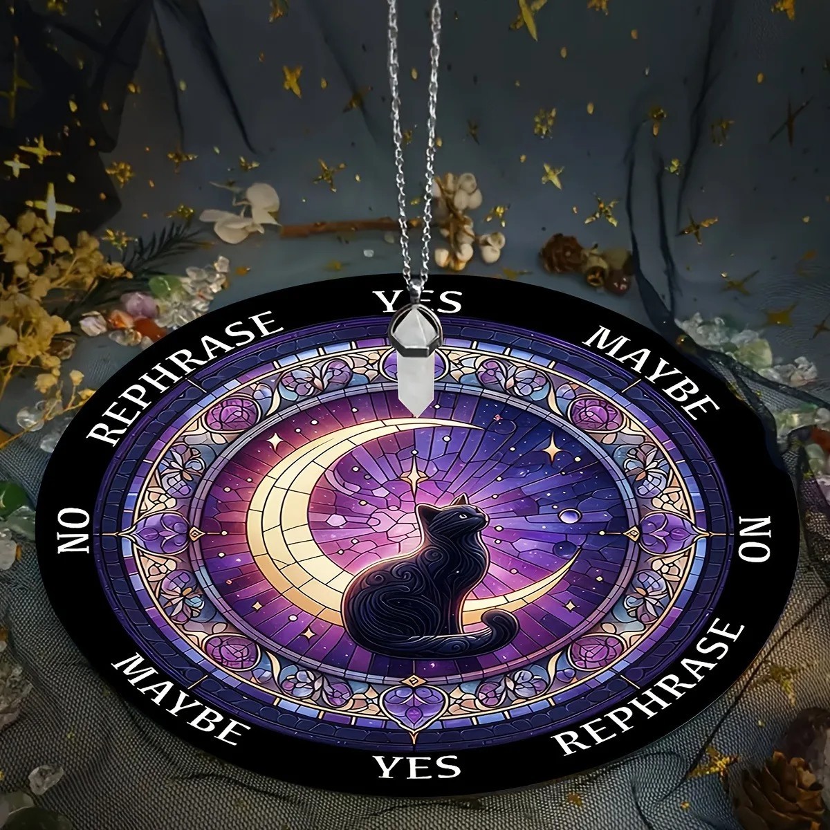 Witchcraft Pendulum Board Black Cat Moon Divination Board Tarot Oracle Spiritual