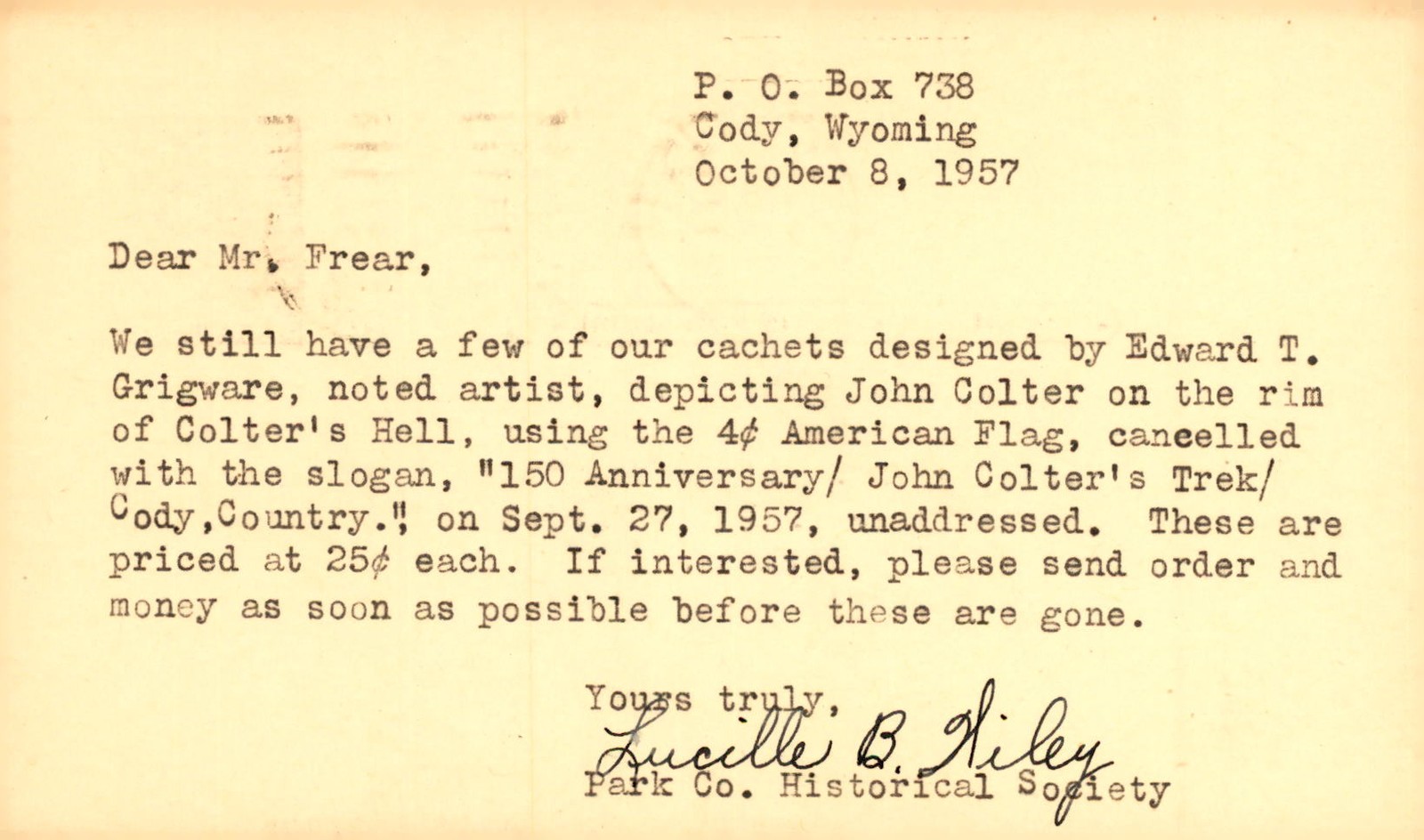 cachets, Edward T. Grigware, John Colter, Colter's Hell, American Postcard