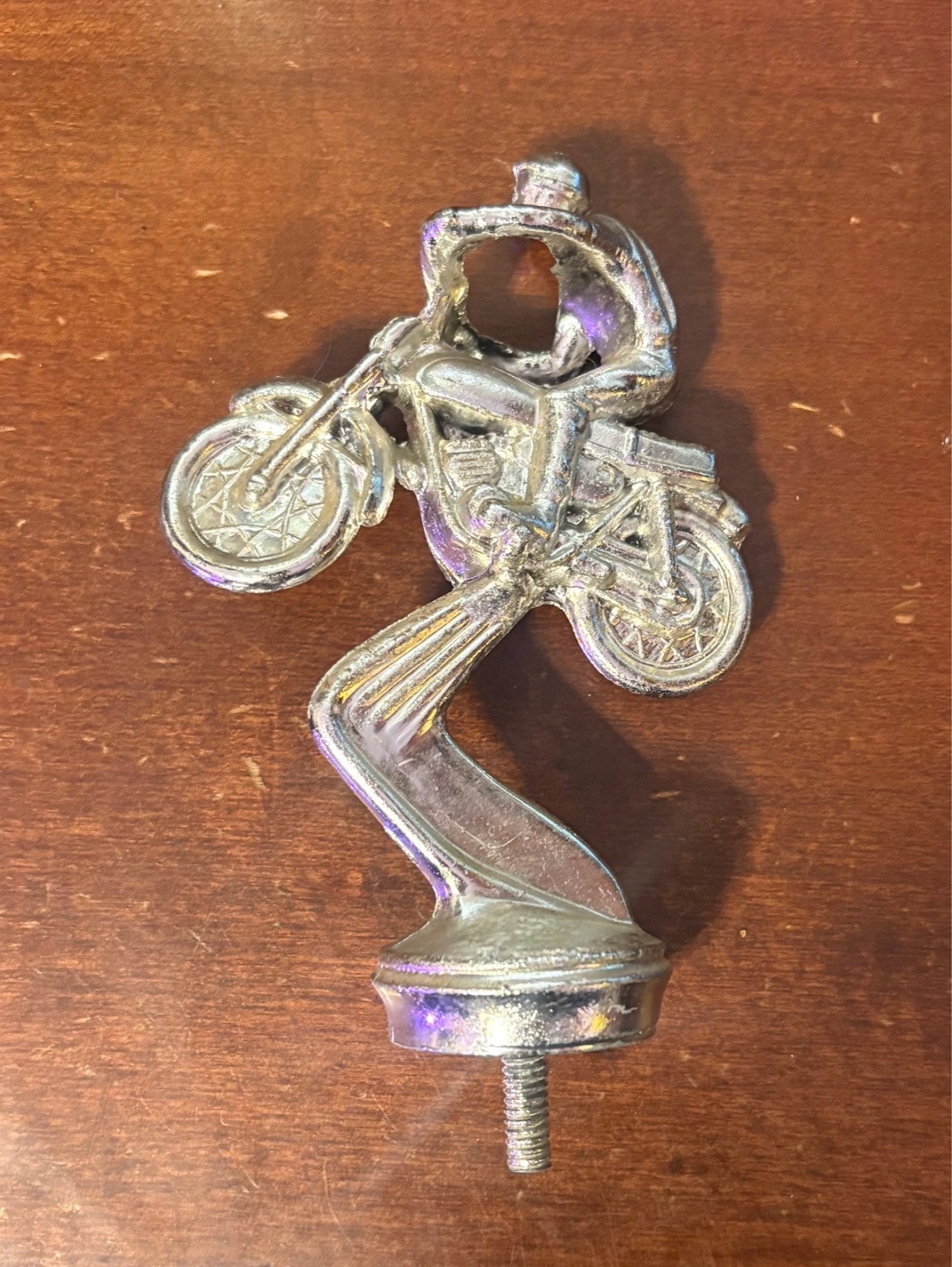 Vintage Motorcycle Racer Trophy Topper Metal Figure Motorbike Screw - 