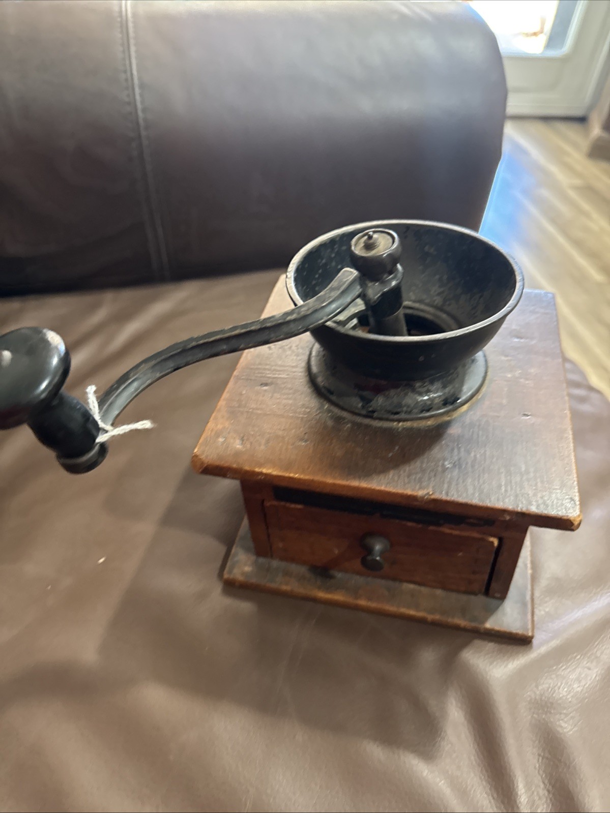 Vintage Antique Wood Coffee Bean Grinder Arcade  Manual Cast Iron Hand Crank