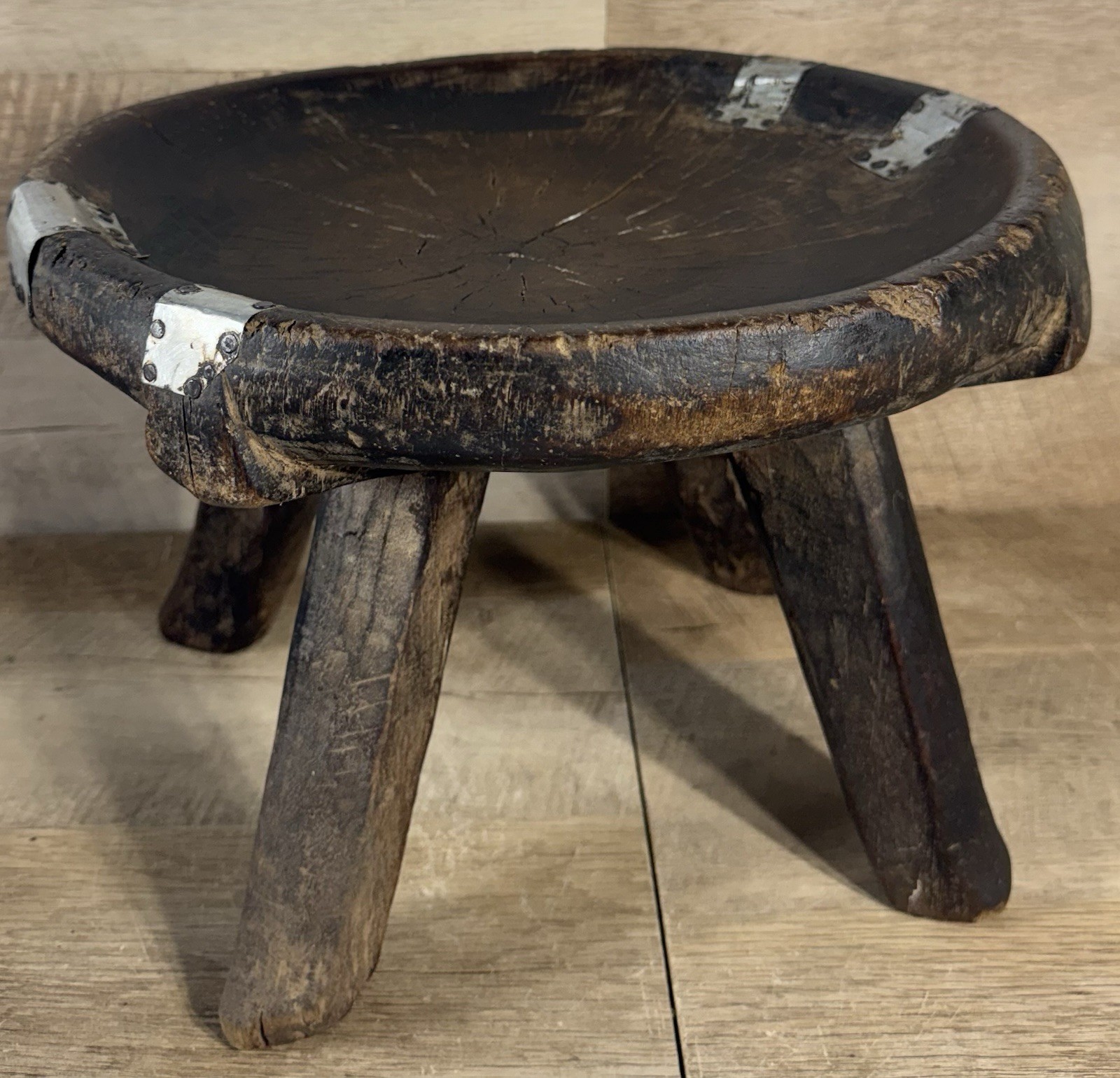 Early VTG African Hand Carved Tribal Milking Still Dished Seat Deep Patina 