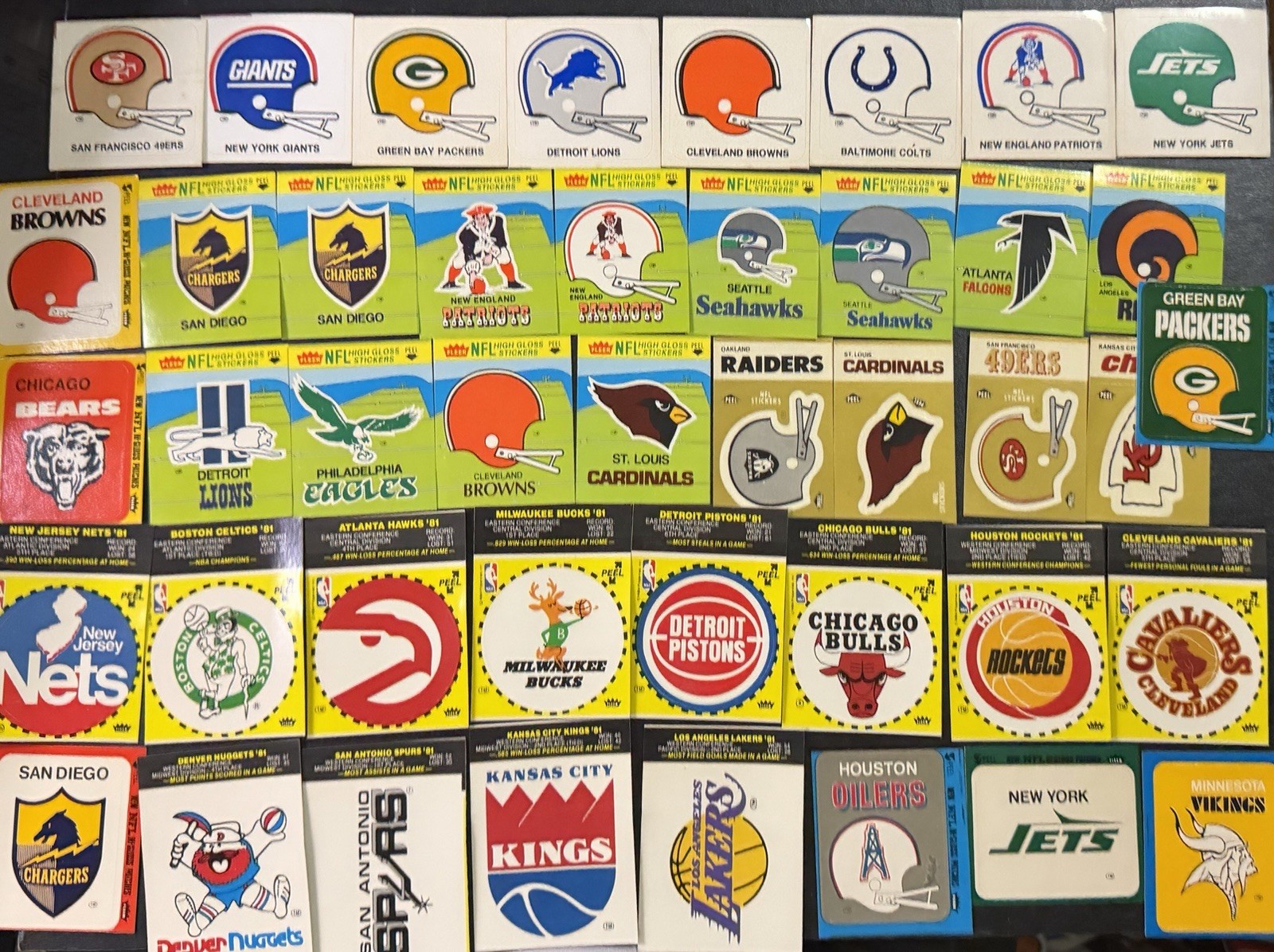 Vintage 1980s NFL NBA Helmet Stickers Trading Cards Lot Sport Collectibles As-Is