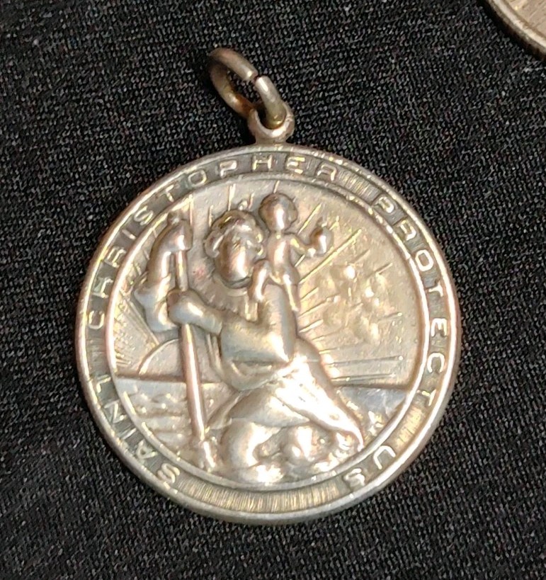 Vintage Sterling Silver St. Christopher Medal Jump Ring Pendant Charm Keychain