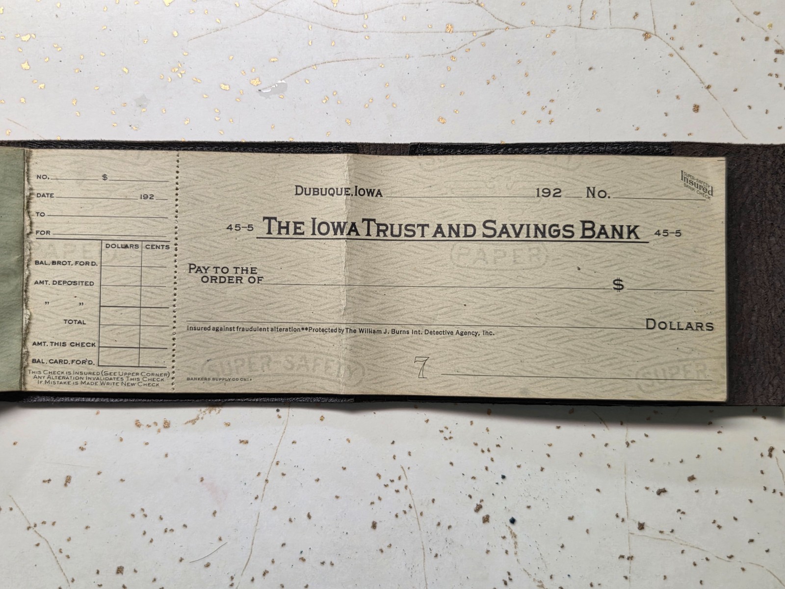 Vintage  1920s Dubuque Iowa Trust and Savings Bank Blank Checks Leather Book