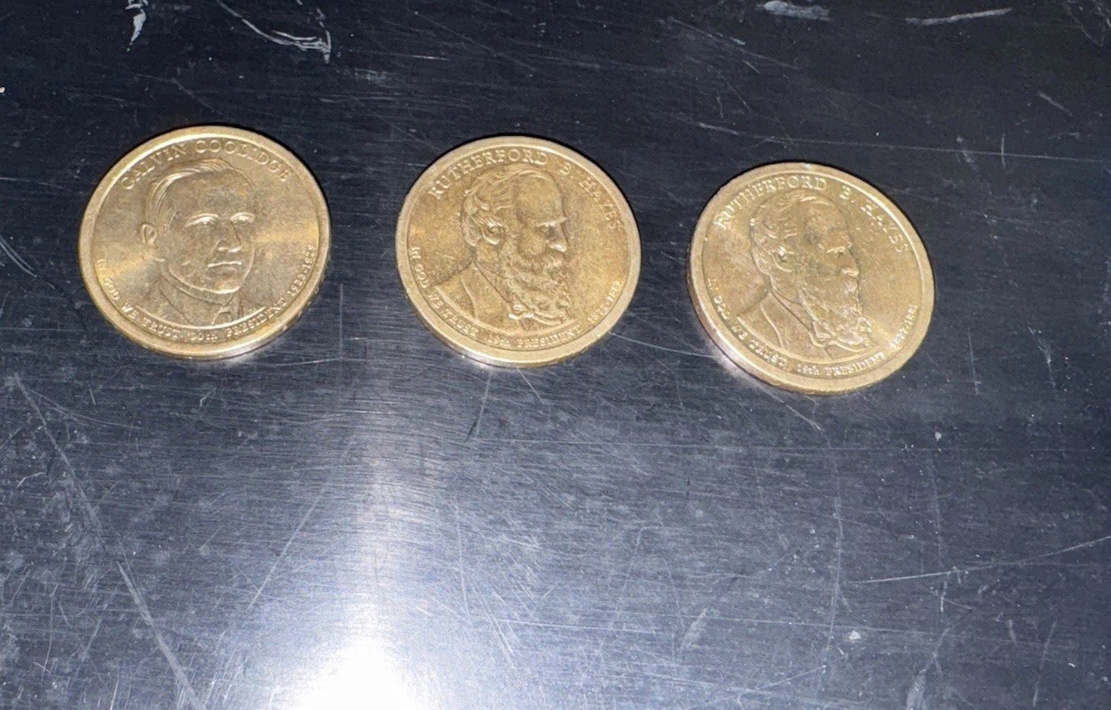 President Gold Lot- Rare 2014 Calvin Coolidge Key Date & 2 Hayes Error Rim Coins
