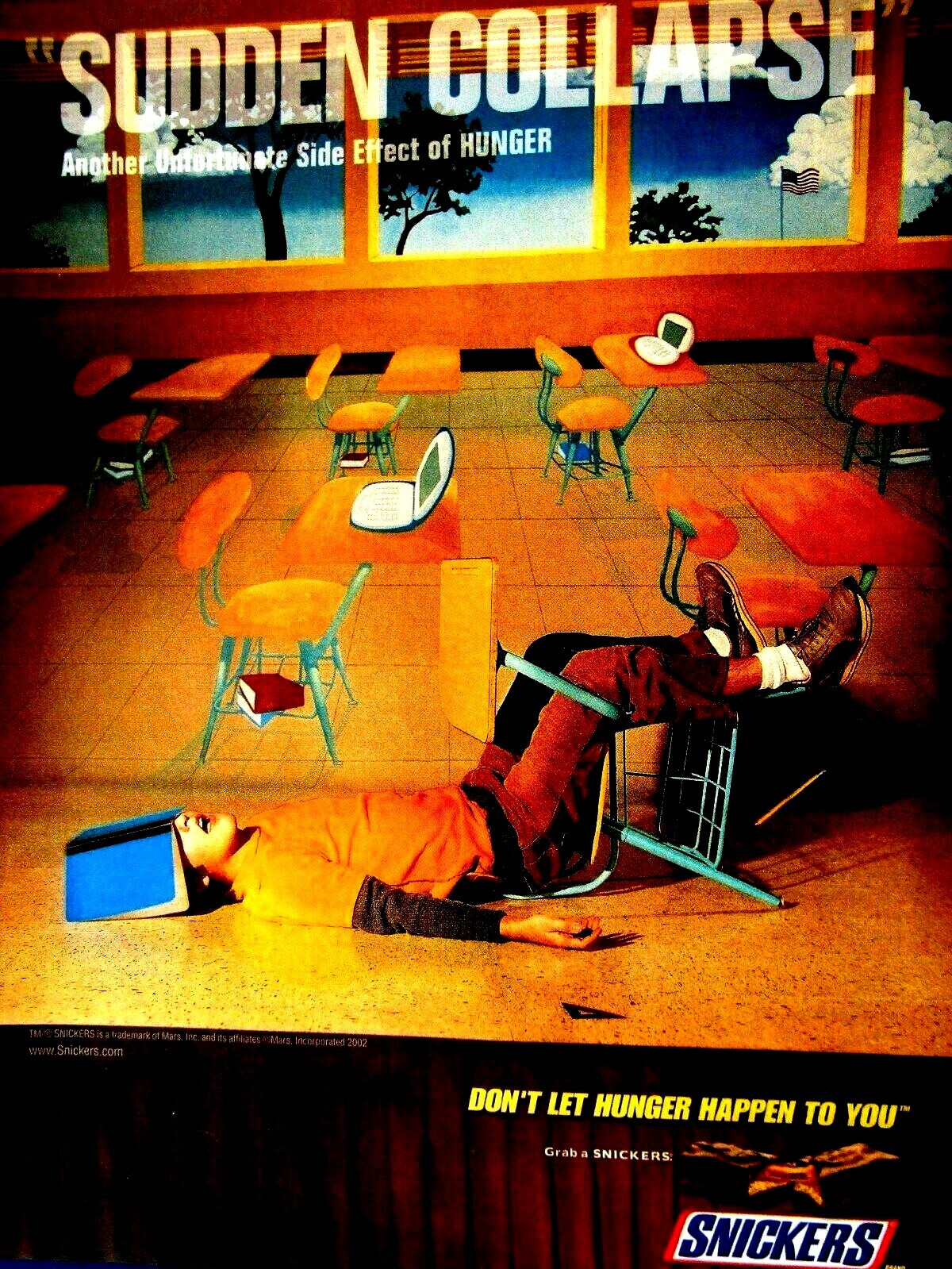 2002 Snickers SUDDEN COLLAPSE Original Ad-8.5 x 11