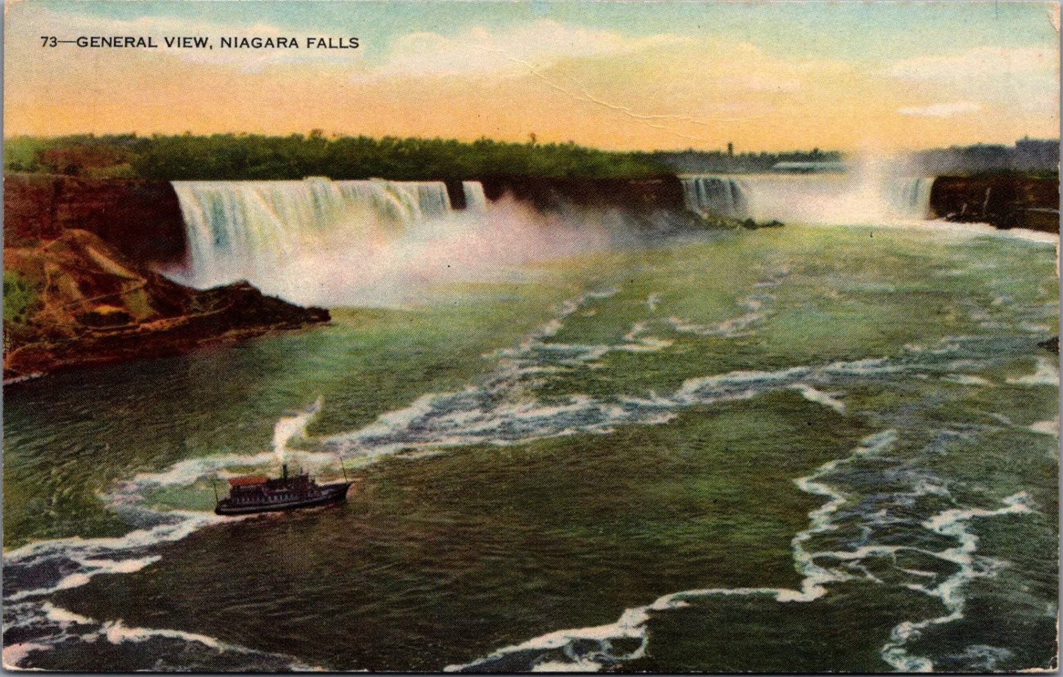 Vintage 1939 Niagara Falls General View Postcard Steamboat Canada USA