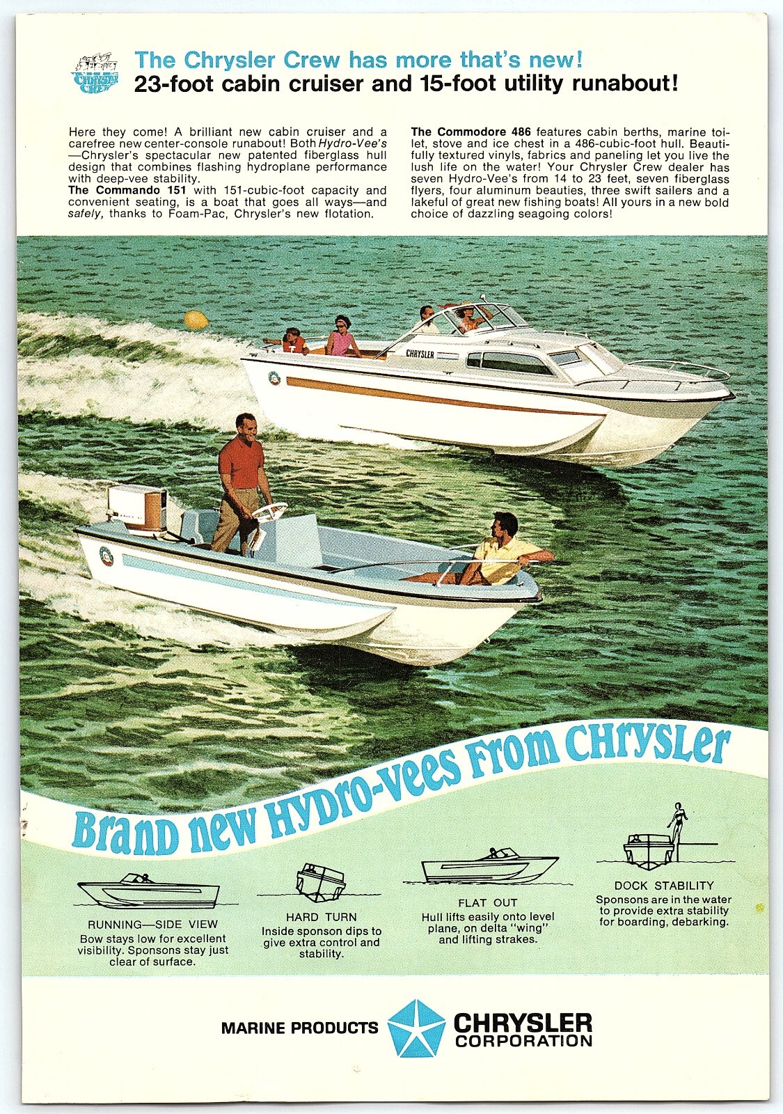 1950s CHRYSLER MARINE PRODUCTS BOATS COMMANDO COMMODORE PRINT AD Z1768