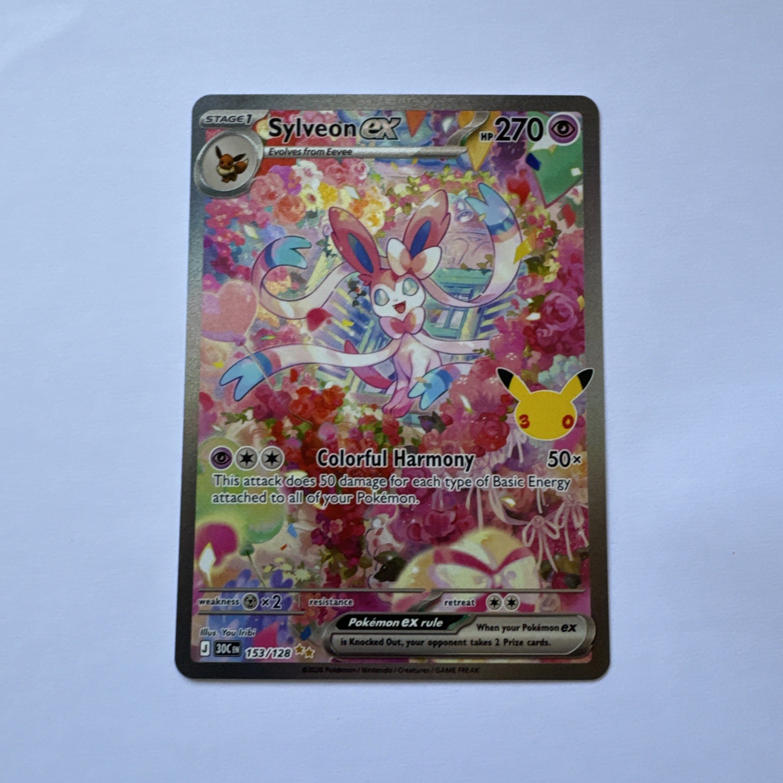 Pokémon TCG Sylveon ex 153/128 30th Anniversary Full Art Holo English