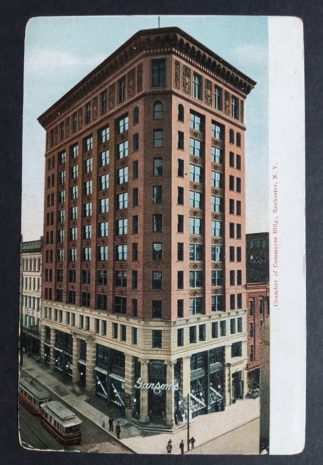 Rochester NY Chamber of Commerce Bldg. Garson\'s Trolley H. Leighton Postcard