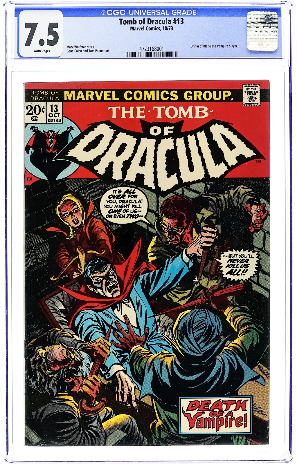 Tomb of Dracula #13 3rd Appearance & Origin of Blade - 1973 - CGC 7.5 - Palmer