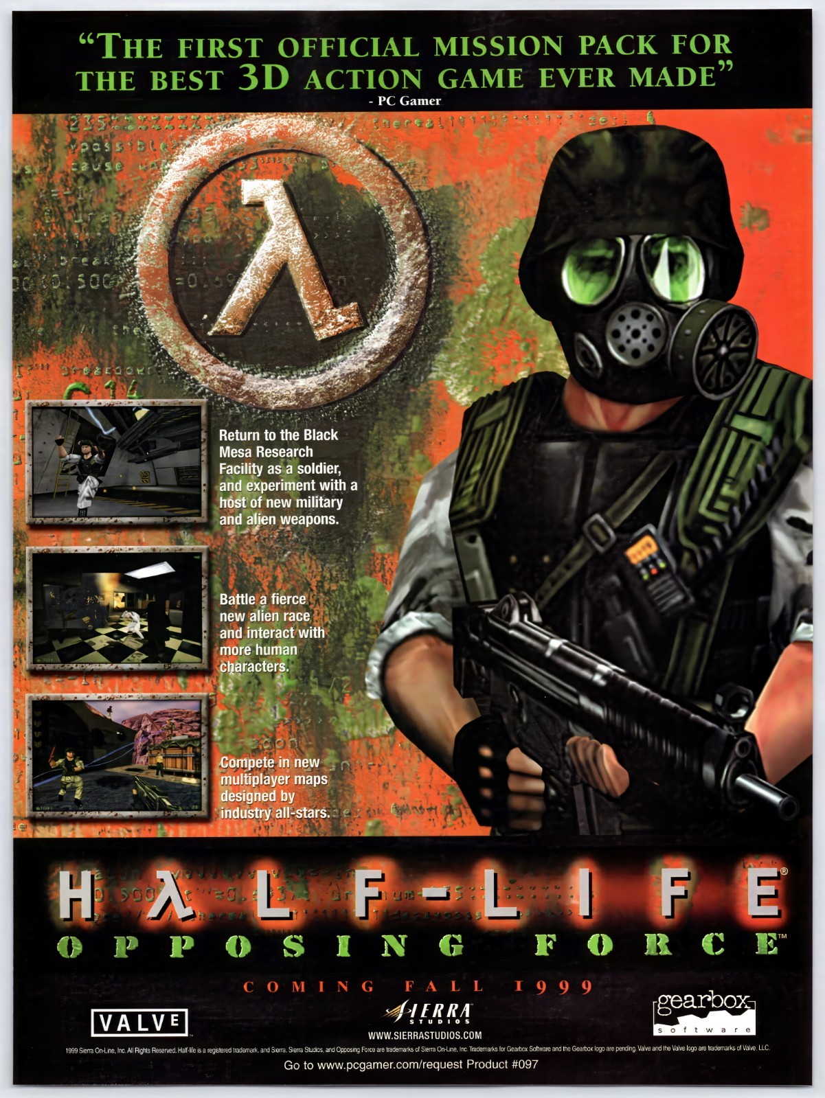 Half Life Opposing Force - PC - Vintage Original Print Ad/Poster Promo Art 1999