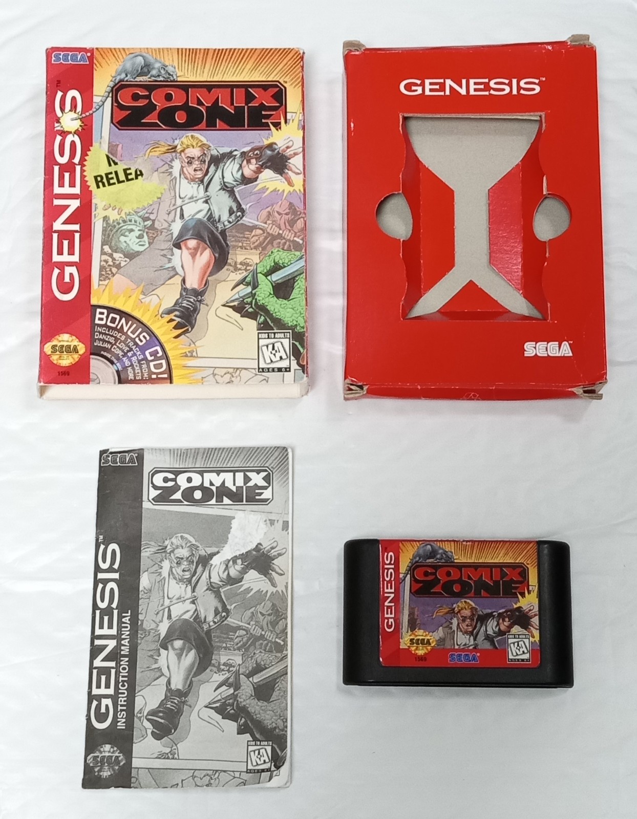 Comix Zone (Sega Genesis, 1995) CIB Complete with Box & Manual worn