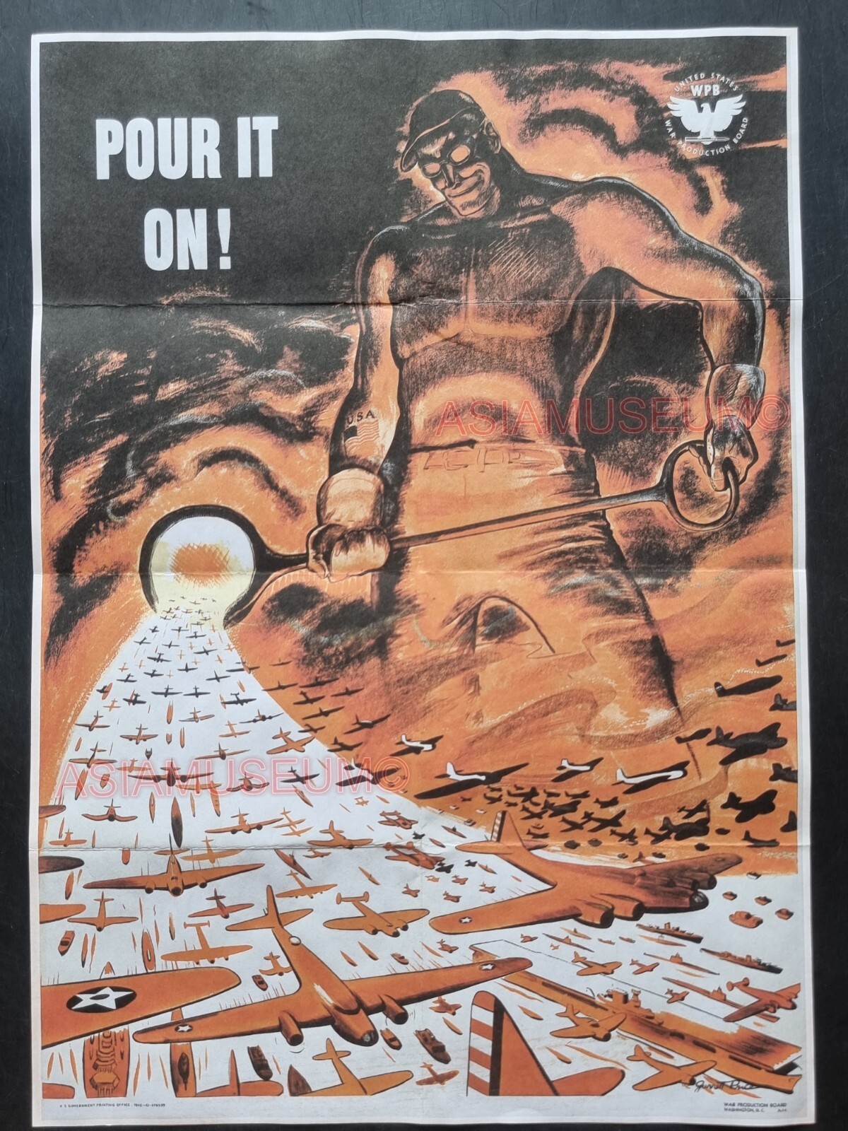 1943 WW2 USA AMERICA POUR IT ON PACIFIC WAR PLANE AIRCRAFT PROPAGANDA POSTER 800