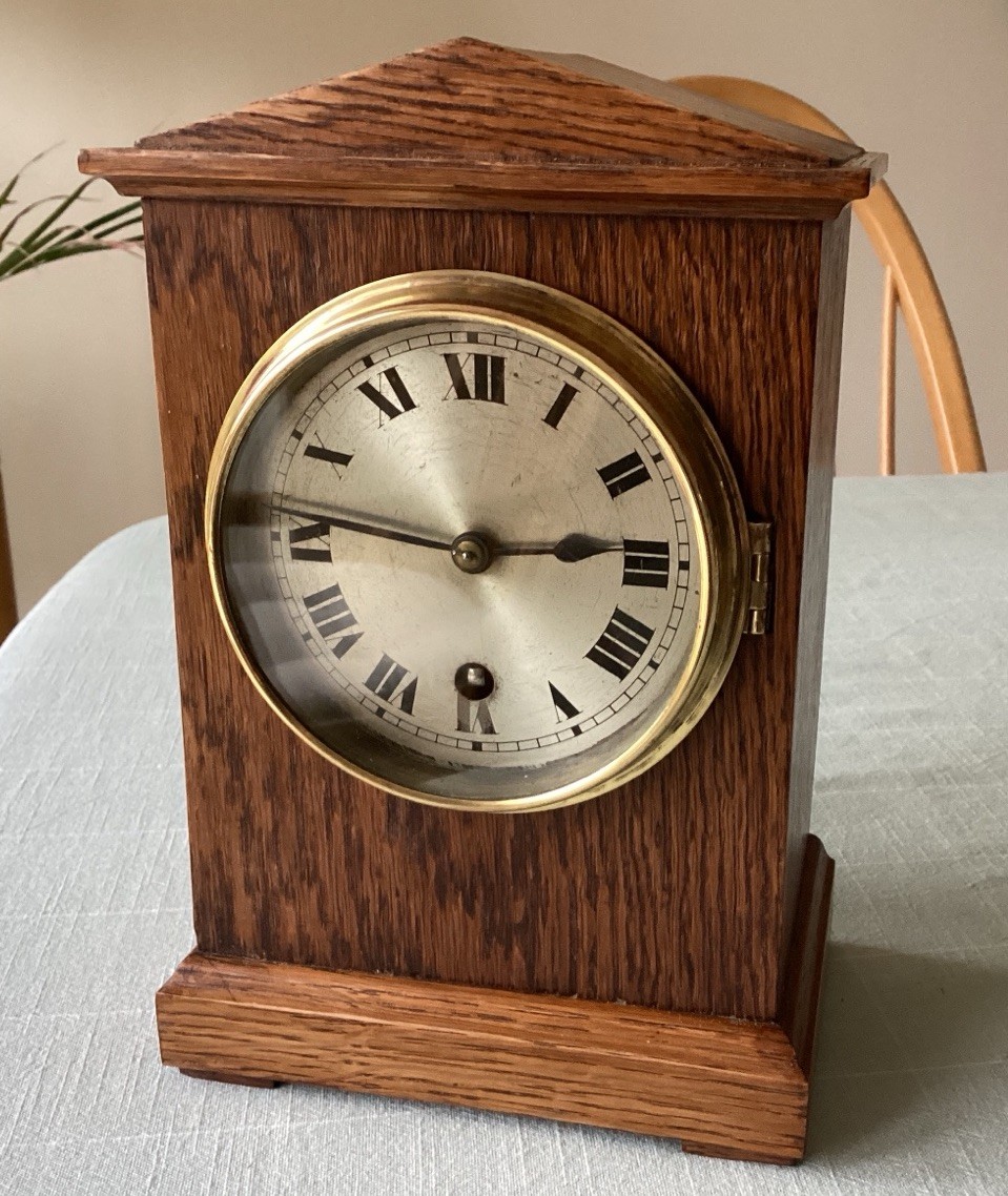 Rare Antique Small Winterhalder W & H Oak  Library Clock timepiece 
