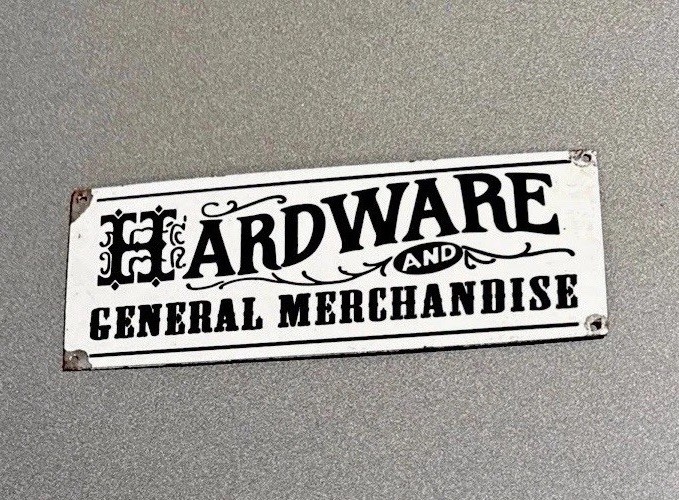 VINTAGE 12” HARDWARE STORE PORCELAIN SIGN CAR GAS OIL TRUCK MOTORCYCLE