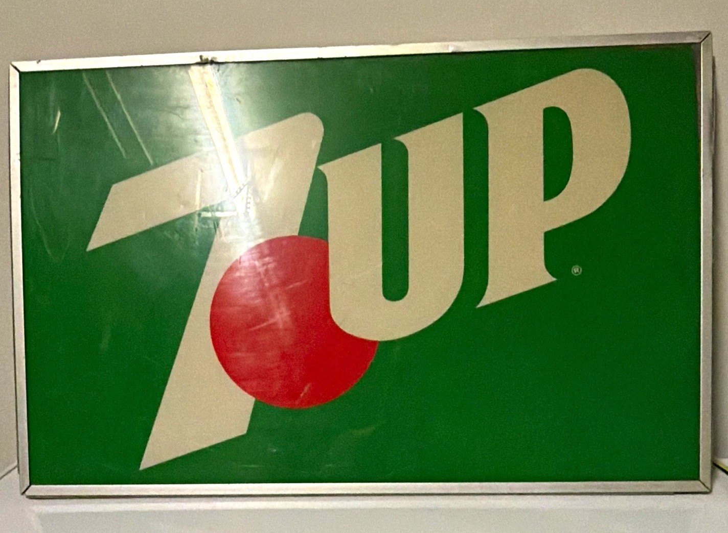 Vintage 1980s–90s 7UP Soda Advertising Sign 35x23 Light Box Face Metal Frame