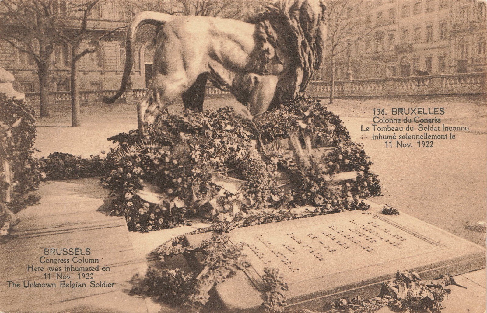 c1922 PC: Congress Column –  Entombed 11 Nov 1922 Unknown Belgian Soldier