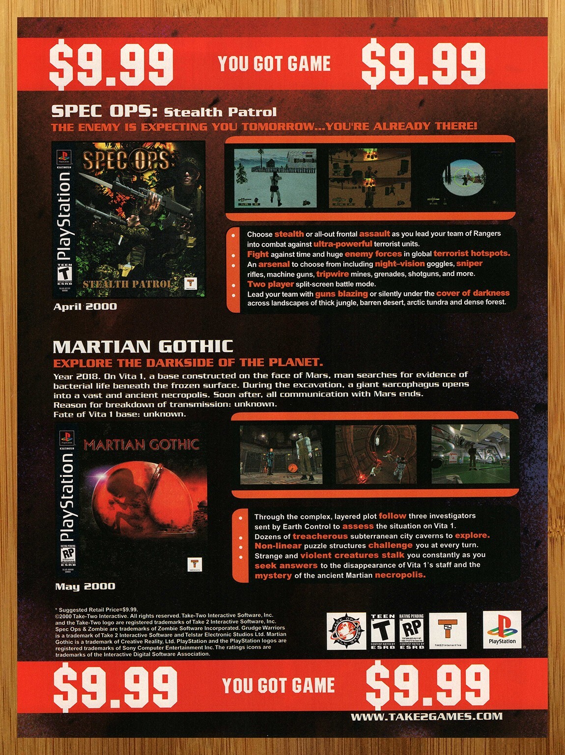 2000 Spec Ops Stealth Patrol/Martian Gothic Playstation 1 PS1 Print Ad/Poster 