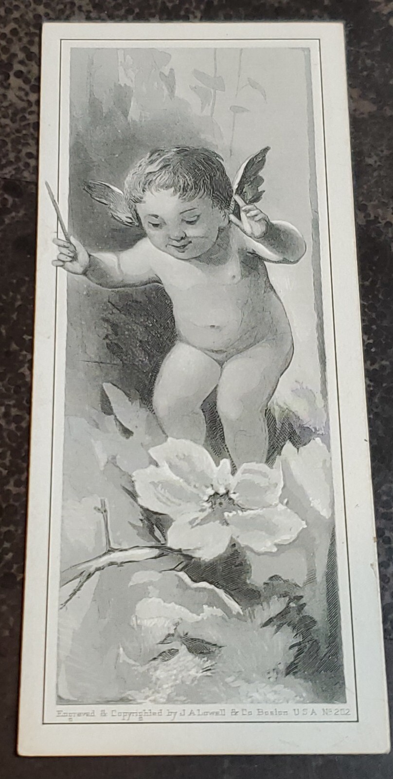 1870s-80s Engraved Folder Card Cute Chubby Cherub Angel Boy Blank Inside
