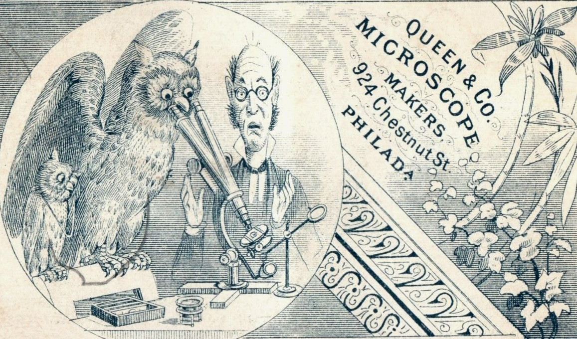 1870s-80s Engraved Rare Queen & Co. Maker Microscopes Telescopes Owls F198