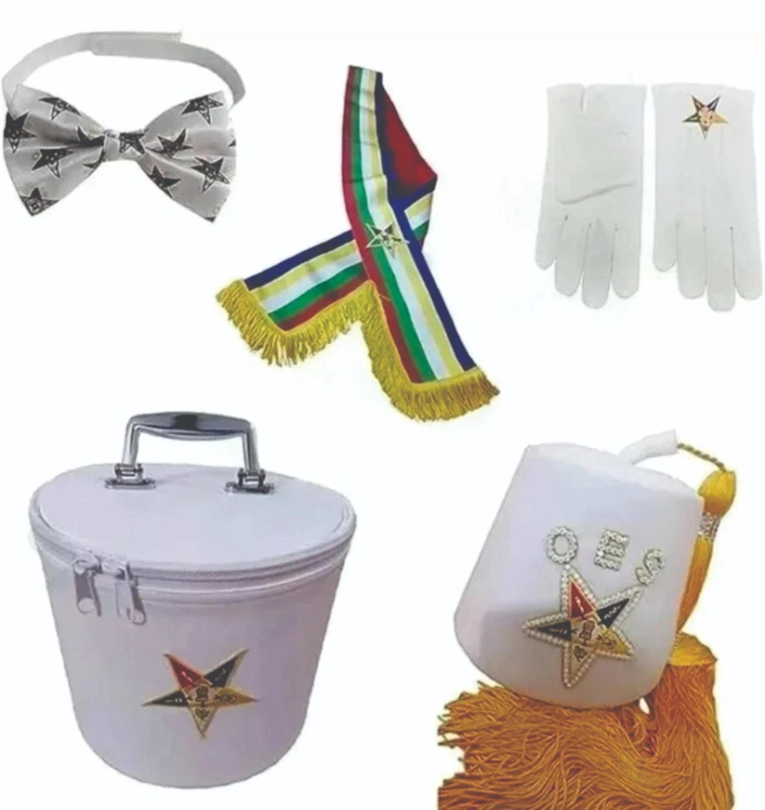 Order of the Eastern Star OES Off White Fez Hat Regalia Set All Sizes