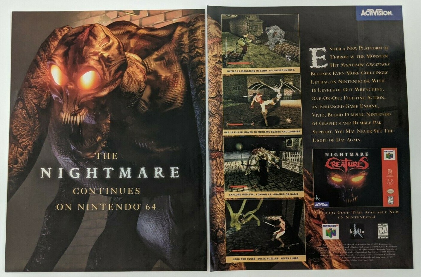 Nightmare Creatures EIDOS Print Ad Game Poster Art PROMO Tomb Raider Soul Reaver