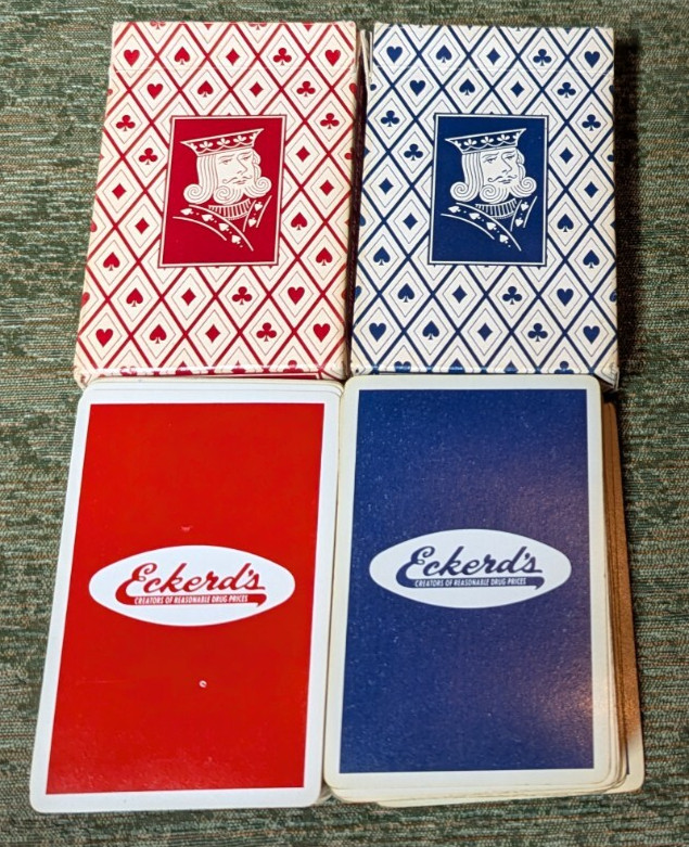 Vintage Eckerd's Pharmacy Drug Prices Red Blue Pinochle Playing Cards Two Decks