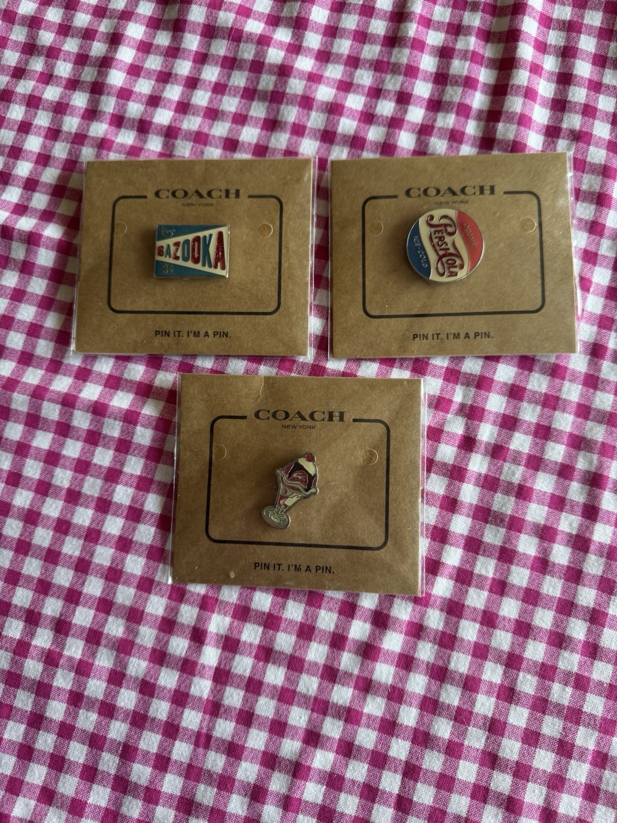 Coach Bazooka Pepsi-Cola Chewing Gum Soda Pins Set New Rare 