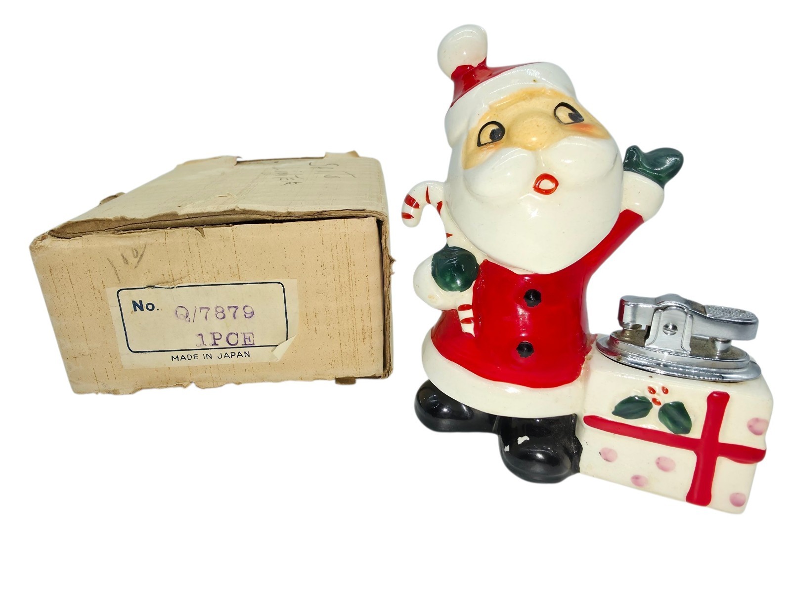 NOEL Japan Santa Claus Chimney Lighter Christmas MCM c1960\'s Vtg w Box 4.5\