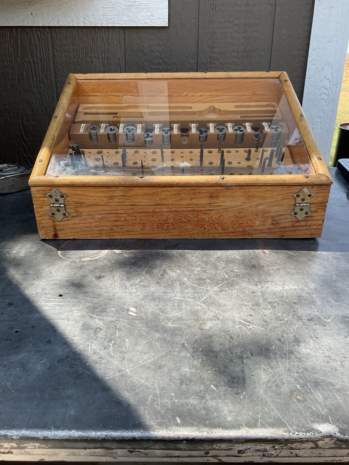 Vintage Henry L Hansen Tap And Die Tool Sales Display Case With Some Supplies